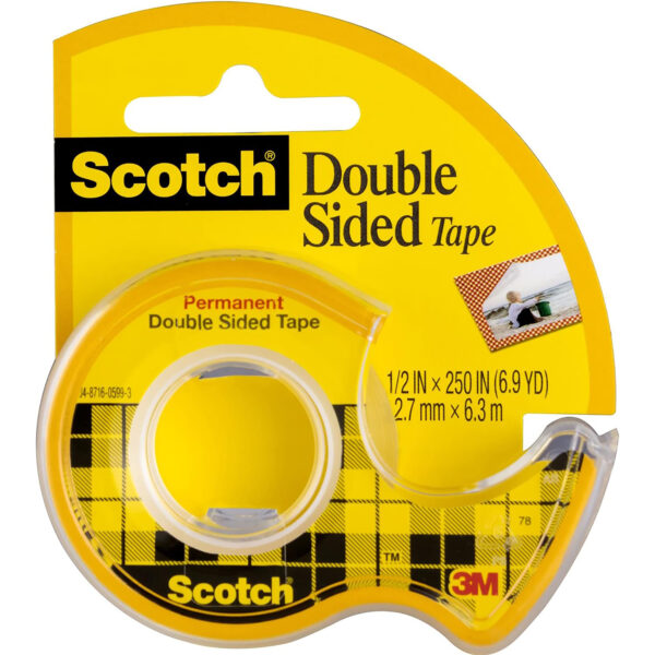 Double Sided Tape Dispenser Rolls, 1-2" x 250", 6 Rolls