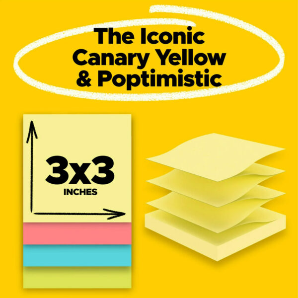 Dispenser Pop-up Notes Value Pack, 3 in x 3 in, Canary Yellow + Assorted, 14 Pads-Pack