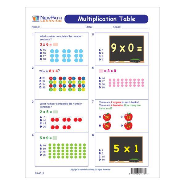 Multiplication Table Grades Learning Center, Grade 3-5