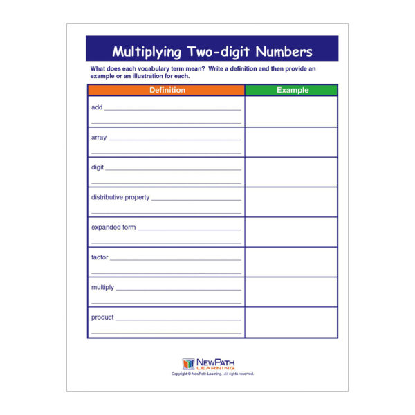 Multiplying Two-Digit Numbers Learning Center, Grade 3-5