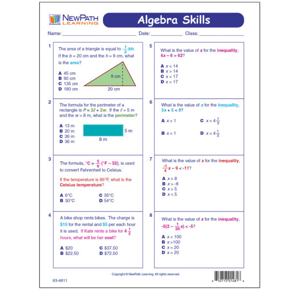 Algebra Skills Visual Learning Guides Set