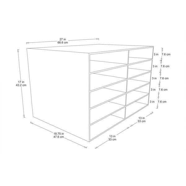 12" x 18" Construction Paper Storage, 10-Slot, White, 17"H x 27"W x 19"D