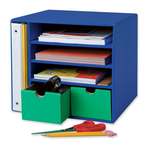 Management Center, 4 Slots, Blue & 2 Drawers, Green, 12-3-8"H x 13-1-2"W x 12-3-8"D