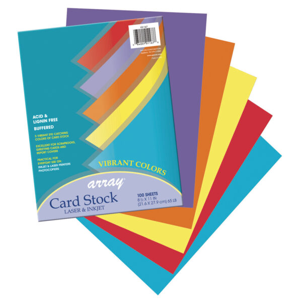 Vibrant Card Stock, 5 Assorted Colors, 8-1-2" x 11", 100 Sheets Per Pack, 2 Packs