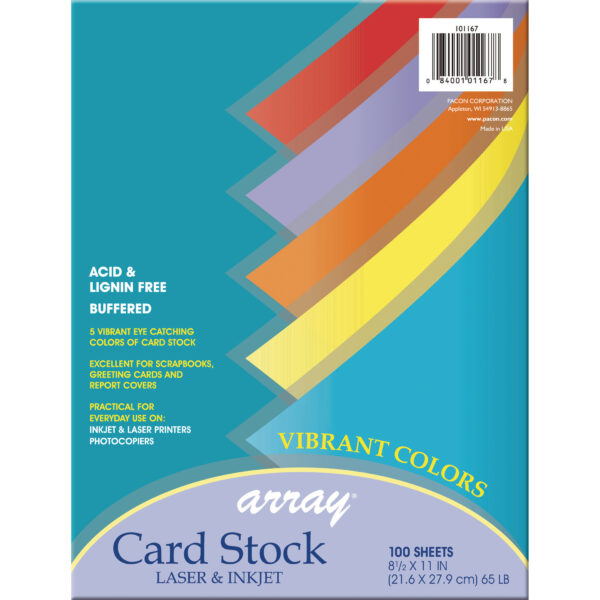 Vibrant Card Stock, 5 Assorted Colors, 8-1-2" x 11", 100 Sheets Per Pack, 2 Packs
