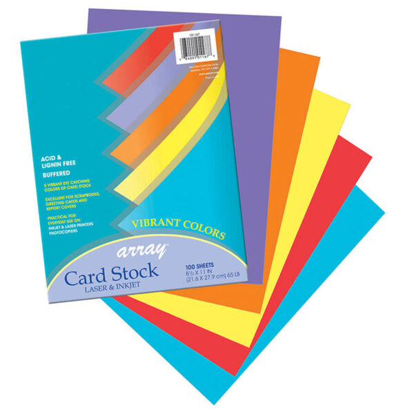 Vibrant Card Stock, 5 Assorted Colors, 8-1-2" x 11", 100 Sheets
