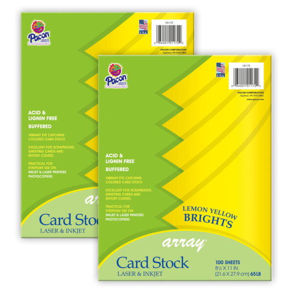 101189ClassicCard Card Stock, Lemon Yellow, 8-1-2" x 11", 100 Sheets Per Pack, 2 Packs