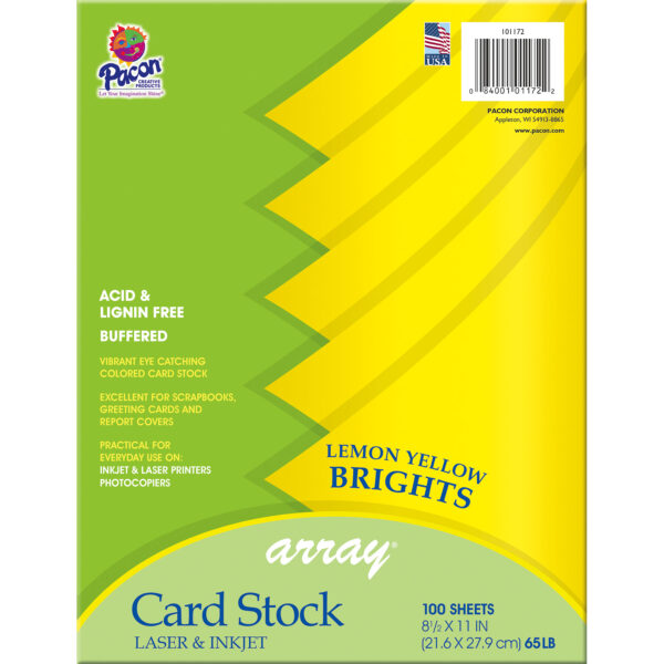 101189ClassicCard Card Stock, Lemon Yellow, 8-1-2" x 11", 100 Sheets Per Pack, 2 Packs