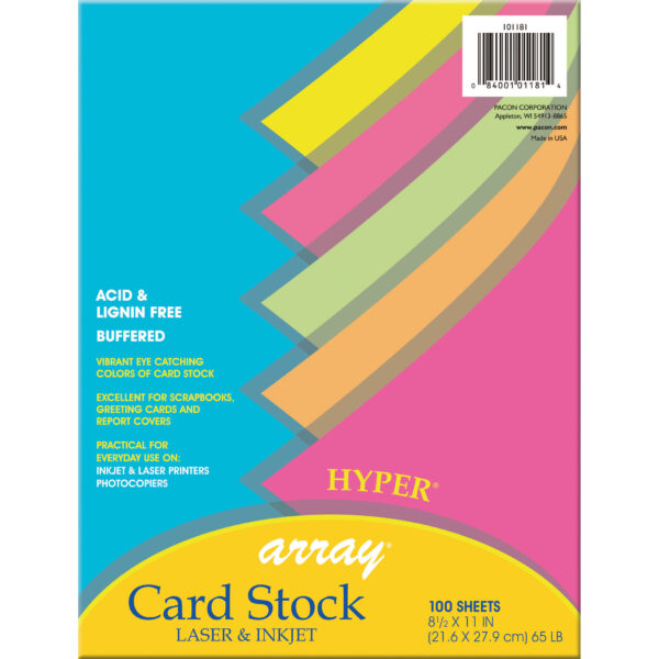 Hyper Card Stock, 5 Assorted Colors, 8-1-2" x 11", 100 Sheets