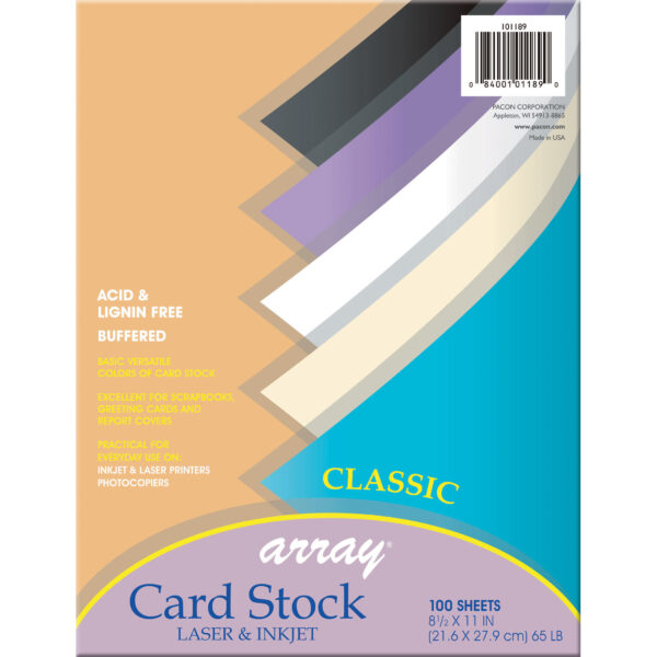 101189ClassicCard Classic Card Stock, 5 Assorted Colors, 8-1-2" x 11", 100 Sheets Per Pack, 2 Packs