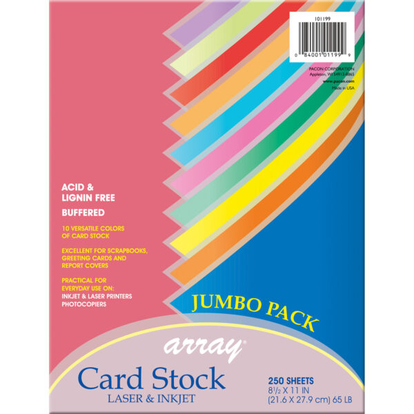 101199JumboCard250 Colorful Card Stock Assortment, 10 Colors, 8-1-2" x 11", 250 Sheets