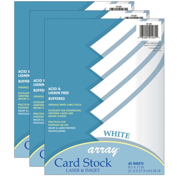ERSPAC101281-3.jpg Card Stock, White, 8-1-2" x 11", 40 Sheets Per Pack, 3 Packs