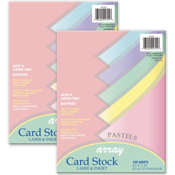 101315PastelCard Pastel Card Stock, 5 Assorted Colors, 8-1-2" x 11", 100 Sheets Per Pack, 2 Packs