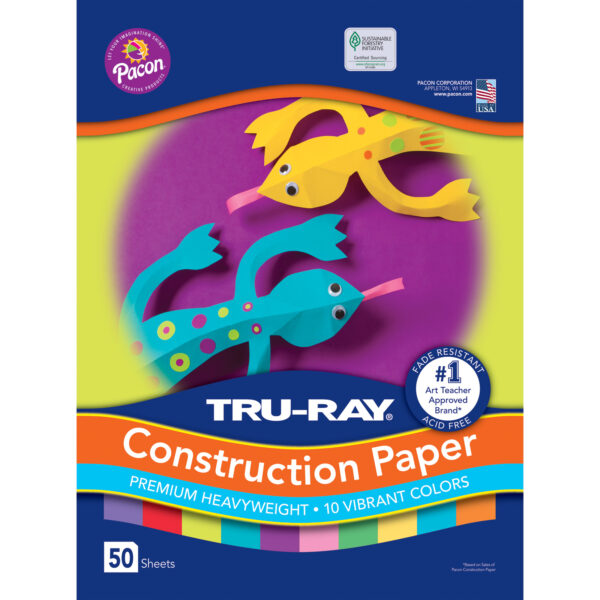 Construction Paper, Heavyweight, Vibrant Assortment, 10 Vibrant Colors, 12" x 18", 50 Sheets Per Pack, 3 Packs