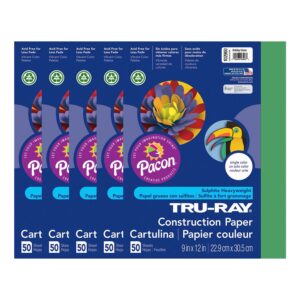 Construction Paper, Heavyweight, Holiday Green, 9" x 12", 50 Sheets Per Pack, 5 Packs