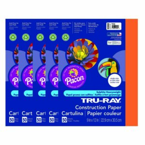 Construction Paper, Heavyweight, Orange, 9" x 12", 50 Sheets Per Pack, 5 Packs