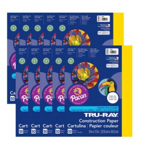 Construction Paper, Heavyweight, Yellow, 9" x 12", 50 Sheets Per Pack, 10 Packs