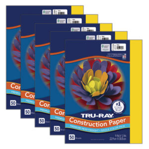 Construction Paper, Heavyweight, Yellow, 9" x 12", 50 Sheets Per Pack, 5 Packs