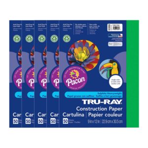 Construction Paper, Heavyweight, Festive Green, 9" x 12", 50 Sheets Per Pack, 5 Packs