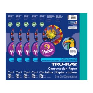 Construction Paper, Heavyweight, Turquoise, 9" x 12", 50 Sheets Per Pack, 5 Packs