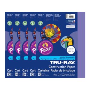 Construction Paper, Heavyweight, Violet, 9" x 12", 50 Sheets Per Pack, 5 Packs