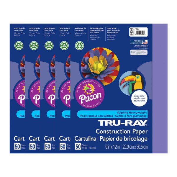 Construction Paper, Heavyweight, Violet, 9" x 12", 50 Sheets Per Pack, 5 Packs