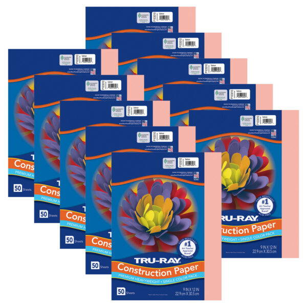 Construction Paper, Heavyweight, Salmon, 9" x 12", 50 Sheets Per Pack, 10 Packs
