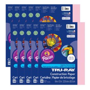 Construction Paper, Heavyweight, Pink, 9" x 12", 50 Sheets Per Pack, 10 Packs