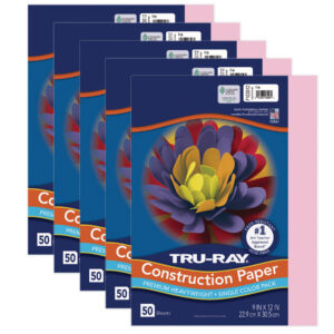 Construction Paper, Heavyweight, Pink, 9" x 12", 50 Sheets Per Pack, 5 Packs
