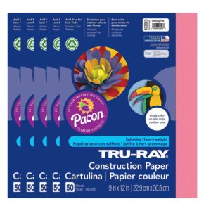 Construction Paper, Heavyweight, Shocking Pink, 9" x 12", 50 Sheets Per Pack, 5 Packs