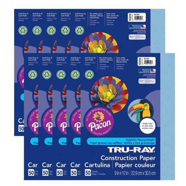 Construction Paper, Heavyweight, Sky Blue, 9" x 12", 50 Sheets Per Pack, 10 Packs