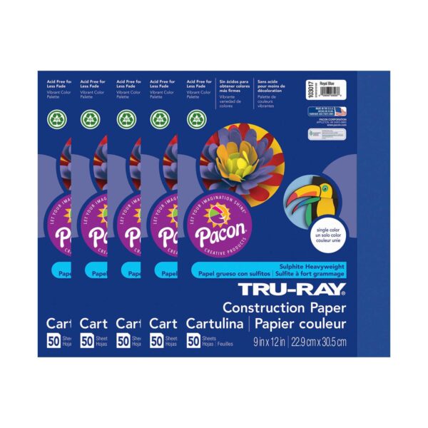 Construction Paper, Heavyweight, Royal Blue, 9" x 12", 50 Sheets Per Pack, 5 Packs