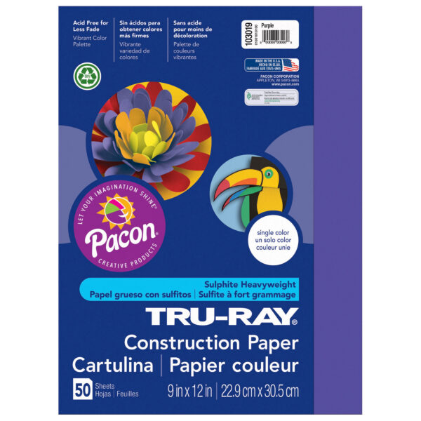 Construction Paper, Heavyweight, Purple, 9" x 12", 50 Sheets Per Pack, 5 Packs