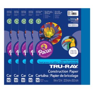 Construction Paper, Heavyweight, Blue, 9" x 12", 50 Sheets Per Pack, 5 Packs