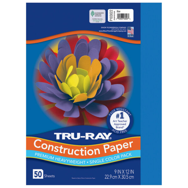 Construction Paper, Heavyweight, Blue, 9" x 12", 50 Sheets Per Pack, 5 Packs