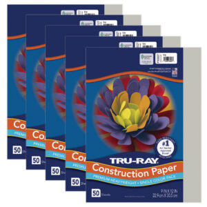 Construction Paper, Heavyweight, Gray, 9" x 12", 50 Sheets Per Pack, 5 Packs