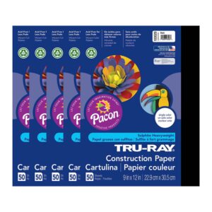 Construction Paper, Heavyweight, Black, 9" x 12", 50 Sheets Per Pack, 5 Packs