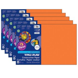 Construction Paper, Heavyweight, Orange, 12" x 18", 50 Sheets Per Pack, 5 Packs