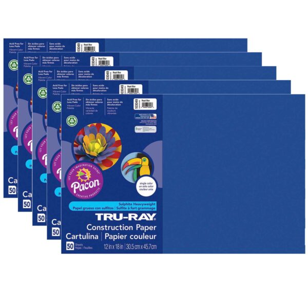 Construction Paper, Heavyweight, Royal Blue, 12" x 18", 50 Sheets Per Pack, 5 Packs