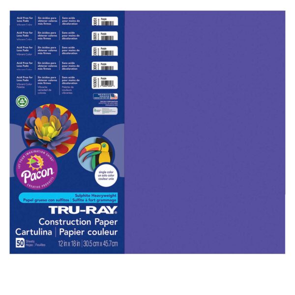 Construction Paper, Heavyweight, Purple, 12" x 18", 50 Sheets Per Pack, 5 Packs