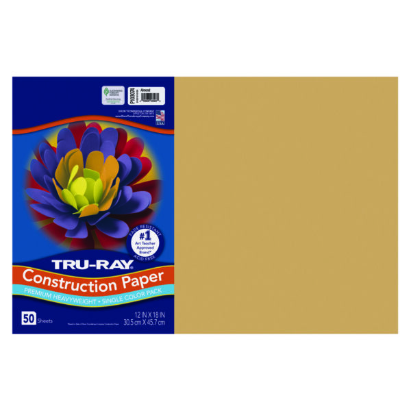 Construction Paper, Heavyweight, Almond, 12" x 18", 50 Sheets Per Pack, 5 Packs