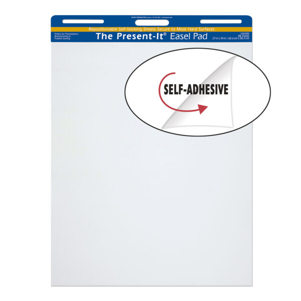 Easel Pad, Self-Adhesive, White, Unruled 25" x 30", 25 Sheets, Pack of 2