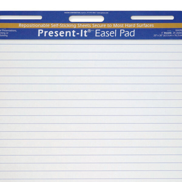 Easel Pad, Self-Adhesive, White, 1" Ruled 25" x 30", 25 Sheets