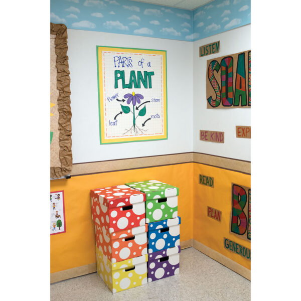 Storage Totes, 6 Assorted Polka Dot Colors, 10-1-8"H x 12-1-4"W x 15-1-4"D, Pack of 6