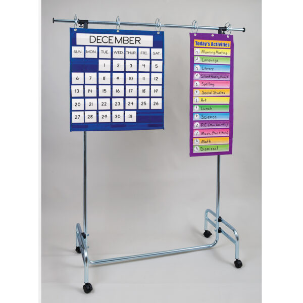Adjustable Pocket Chart Stand, Metal, Locking Casters, Adjustable to 78", 1 Stand