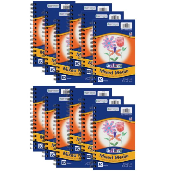 Mixed Media Journal, Heavyweight, 8-1-2" x 5-1-2", 80 Sheets, Pack of 12