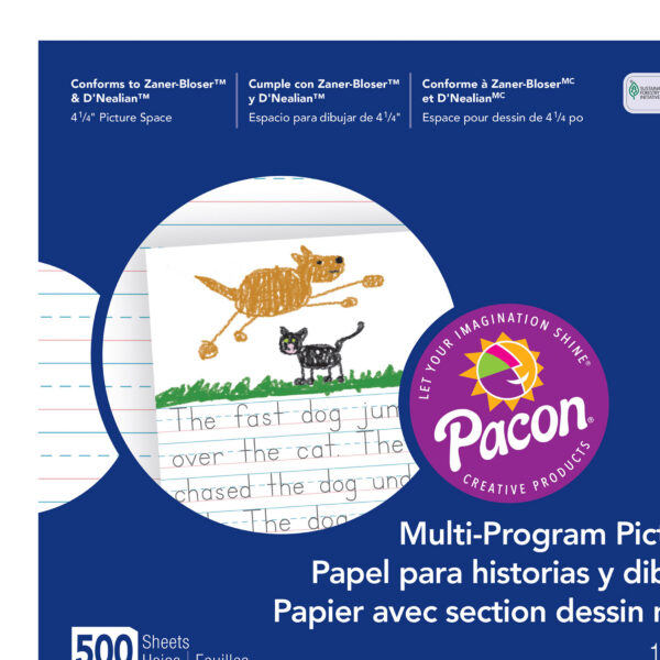 Multi-Program Picture Story Paper, 5-8" Ruled, White, 12" x 9", 500 Sheets
