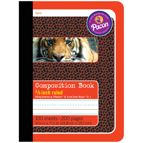 Primary Composition Book, Book Bound, D'Nealian-Zaner-Bloser, 5-8" x 5-16" x 5-16" Ruled, 9-3-4" x 7-1-2", 100 Sheets, Pack of 6