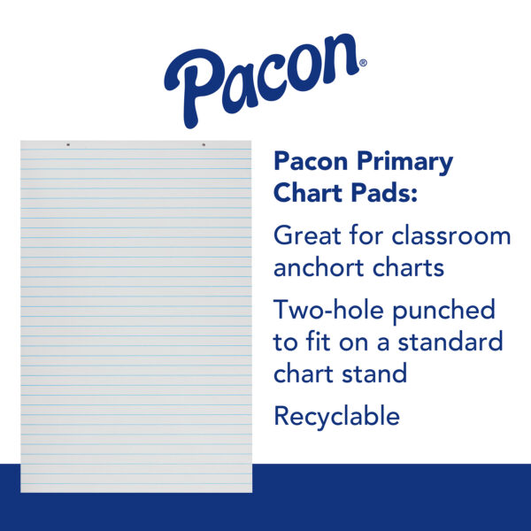 Primary Chart Pad, White, 1" Ruled Short Way, 24" x 36", 100 Sheets
