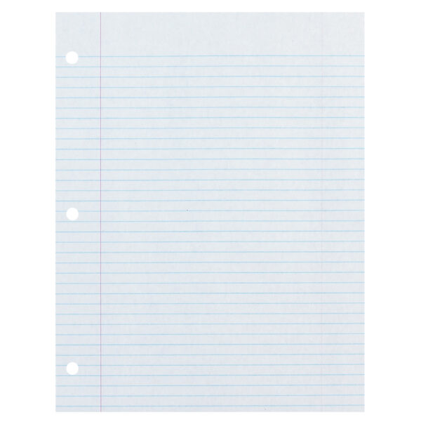 Recycled Filler Paper, White, 3-Hole Punched, 9-32" Ruled w- Margin 8-1-2" x 11", 150 Sheets Per Pack, 6 Packs